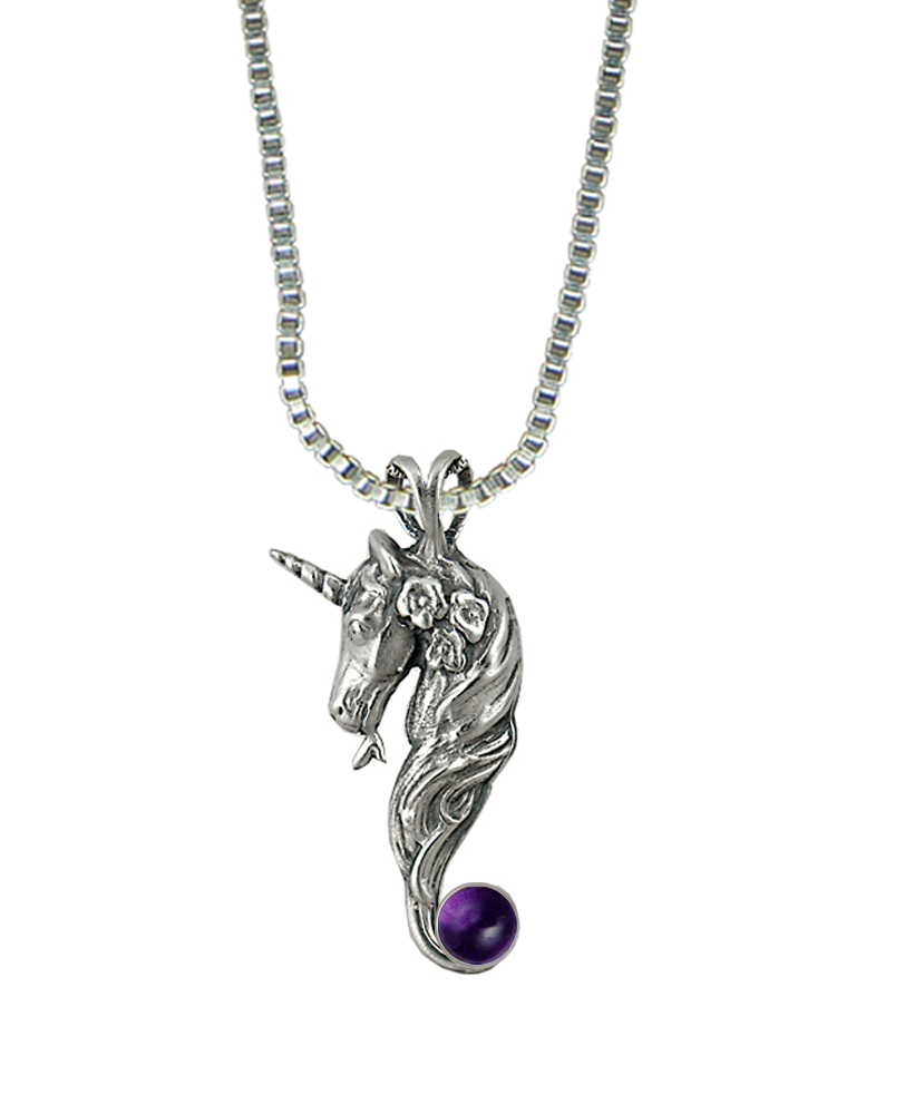 Sterling Silver Unicorn of Beauty Pendant With Amethyst